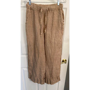 Karamel Tan Linen Pants Made in Italy Size M